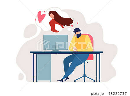 Cartoon Man Sit Chair Office Table Romantic Mood Cartoon Man Sit Chair Office Table Romantic Mood 53222737