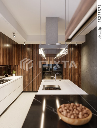 Luxurious designer kitchen with bar, kitchen 53223371