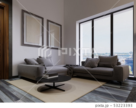 A large corner sofa by the living room window is A large corner sofa by the living room window is 53223393