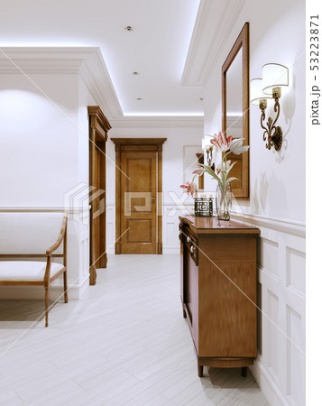 The interior is a classic-style corridor with The interior is a classic-style corridor with 53223871