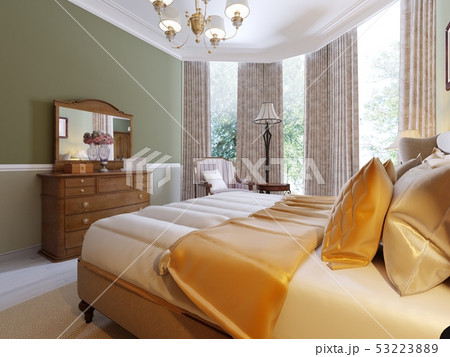 classic bedroom style with set of pillows and lamp classic bedroom style with set of pillows and lamp 53223889