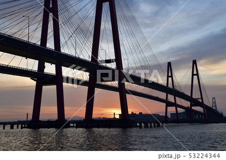 名港西大橋と日の出 名港西大橋と日の出 53224344