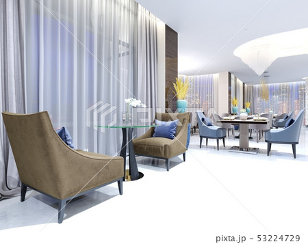 A table with two easy chairs in the contemporary A table with two easy chairs in the contemporary 53224729