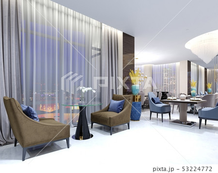 A table with two easy chairs in the contemporary A table with two easy chairs in the contemporary 53224772