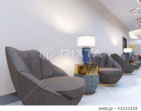 A modern reception area with large upholstered A modern reception area with large upholstered 53225328