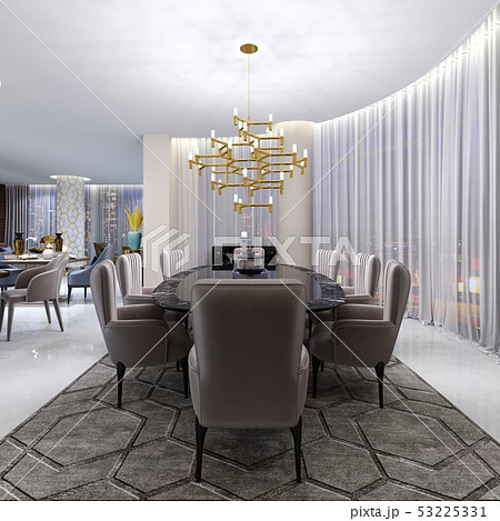 Large dining table in the hotel for eight people 53225331