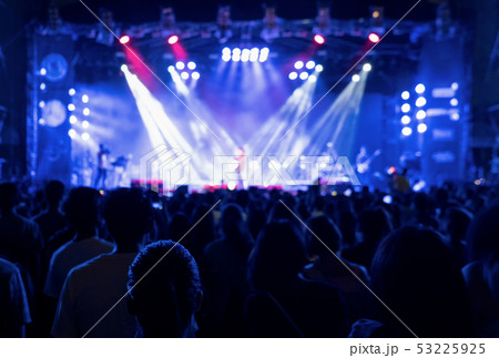 Silhouettes of crowd, group of people, cheering in 53225925