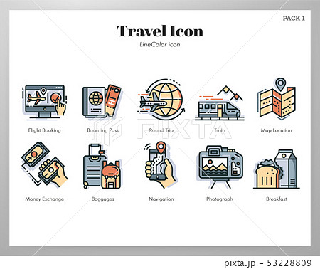 Travel icons LineColor pack 53228809