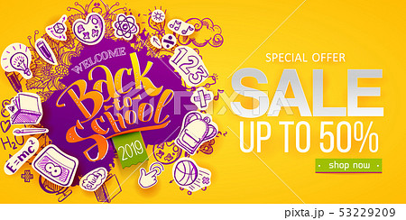 Back to school sale apple and paper icons Back to school sale apple and paper icons 53229209