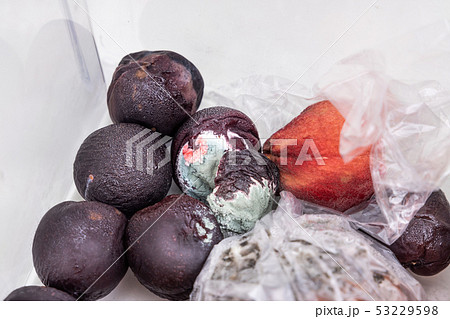 Rotten and moldy fruits and vegetable in fridge 53229598