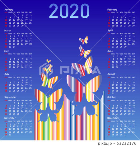 Stylish calendar with butterflies for 2020. Week 53232176