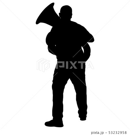 Silhouette of musician playing the tuba on a white Silhouette of musician playing the tuba on a white 53232958
