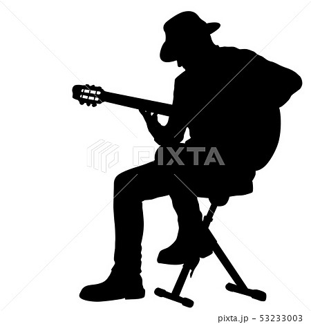 Silhouette musician plays the guitar on a white 53233003