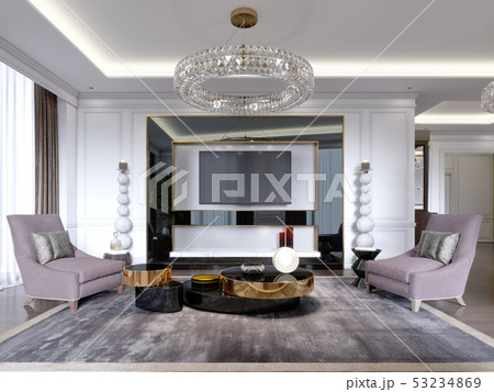 TV stand in Suite living room with TV in large 53234869