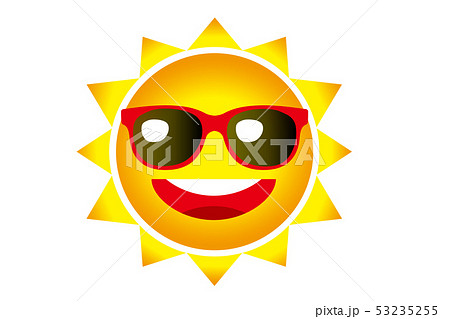 擬人化された笑顔の太陽のアニメ調のイラスト サングラス キャラクター 夏のイメージ ベクターデータのイラスト素材