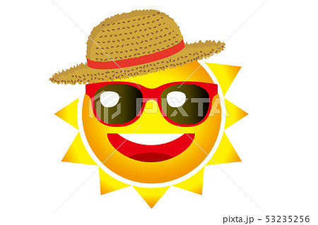 笑顔の太陽のイラスト アニメ調 サングラス 麦わら帽子