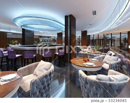 Bar Restaurant with counter in contemporary style. Bar Restaurant with counter in contemporary style. 53236085