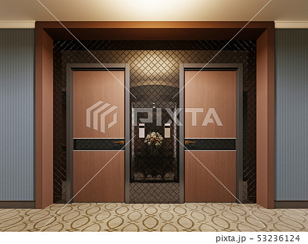 Design wooden doors in the hotel corridor. 53236124