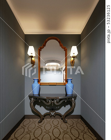 Classic wooden console with a mirror in a gold Classic wooden console with a mirror in a gold 53236125