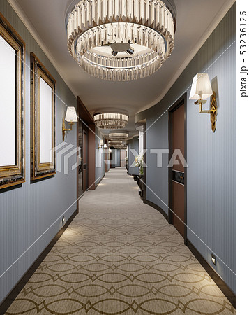 Luxurious modern corridor with blue walls, 53236126