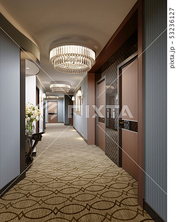 Luxurious modern corridor with blue walls, Luxurious modern corridor with blue walls, 53236127