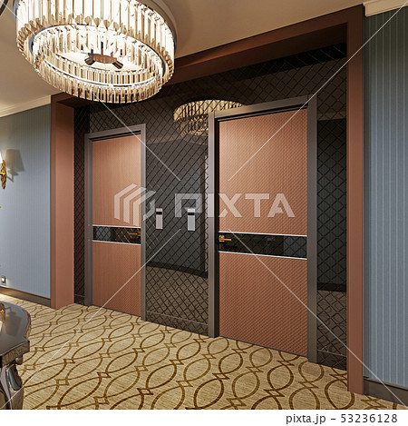 Design wooden doors in the hotel corridor. Design wooden doors in the hotel corridor. 53236128