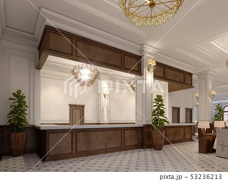 Massive wooden reception desk in the elegant 53236213