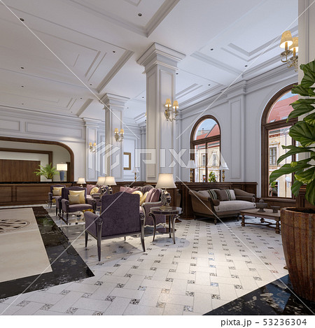 Modern luxury lobby hotel interior with luxurious Modern luxury lobby hotel interior with luxurious 53236304