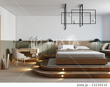 Modern rustic bedroom design and a bed on a wooden 53236310