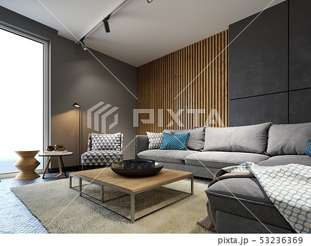 Contemporary living room in a loft style with a 53236369