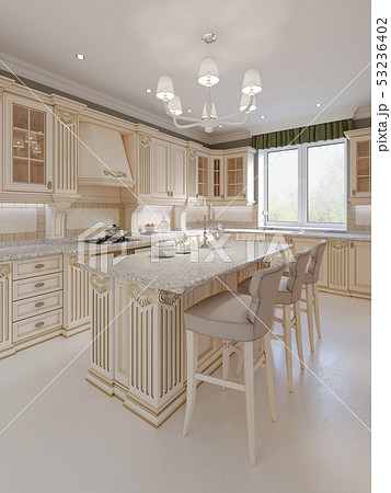 Kitchen island in a luxurious classic style 53236402