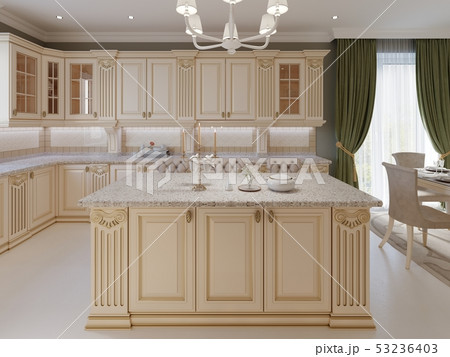 Kitchen island in a luxurious classic style 53236403