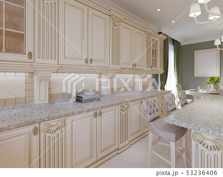 Classical wooden kitchen with wooden details, 53236406