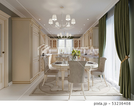 Bright beige luxury dining room with elegant 53236408
