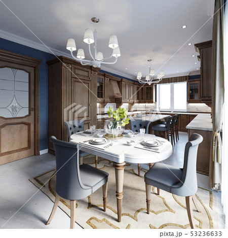 Luxury classic interior of dining room, kitchen 53236633
