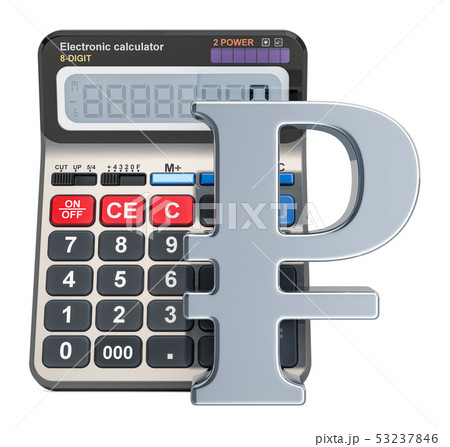 Calculator with ruble symbol, 3D rendering 53237846