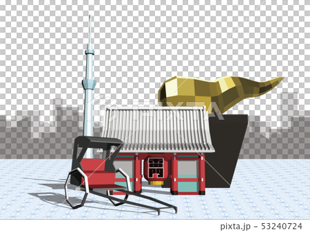 Vector illustration design layout ai eps tourism Japan Tokyo Edo Asakusa Kaminarimon rickshaw 53240724