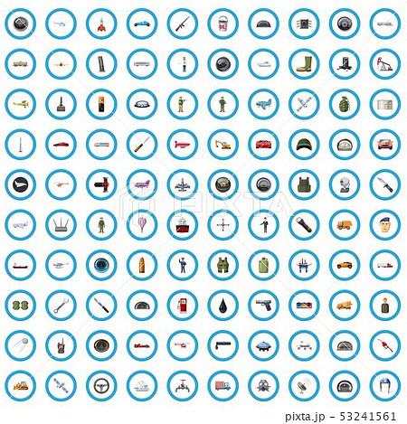 100 combat vehicles icons set, cartoon style 53241561