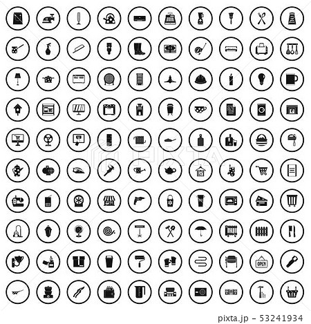 100 hardware store icons set, simple style 53241934