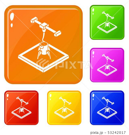 Rocket d printing icons set vector color 53242017