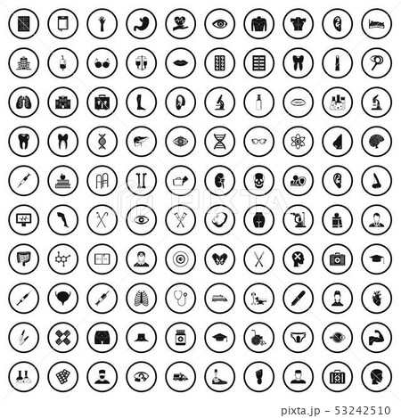 100 medical anatomy icons set, simple style 53242510