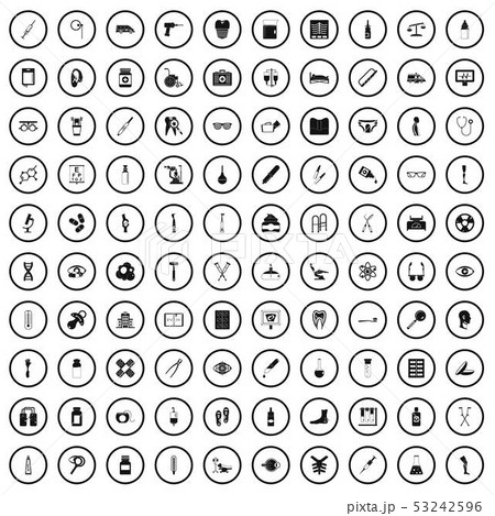 100 medical products icons set, simple style 53242596
