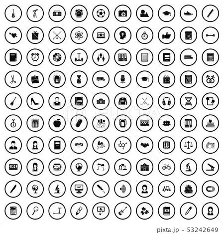 100 hi-school icons set, simple style 53242649