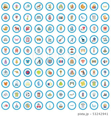 100 child center icons set, cartoon style 53242941