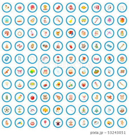 100 childhood icons set, cartoon style 100 childhood icons set, cartoon style 53243051
