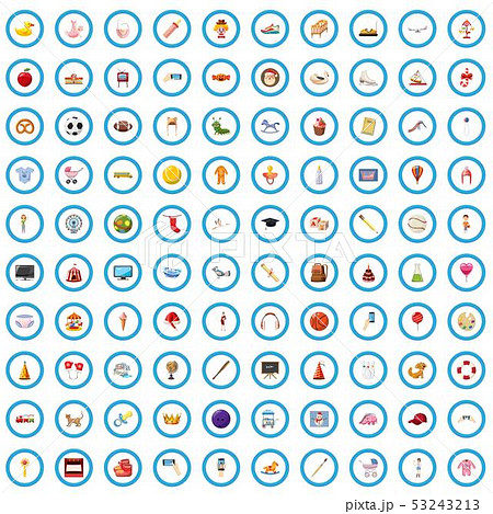100 childhood icons set, cartoon style 100 childhood icons set, cartoon style 53243213