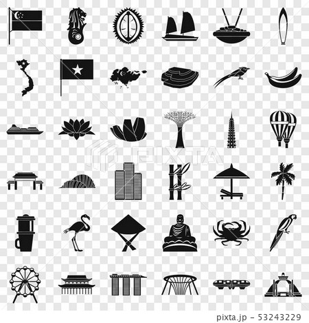 Asian landmark icons set, simple style Asian landmark icons set, simple style 53243229