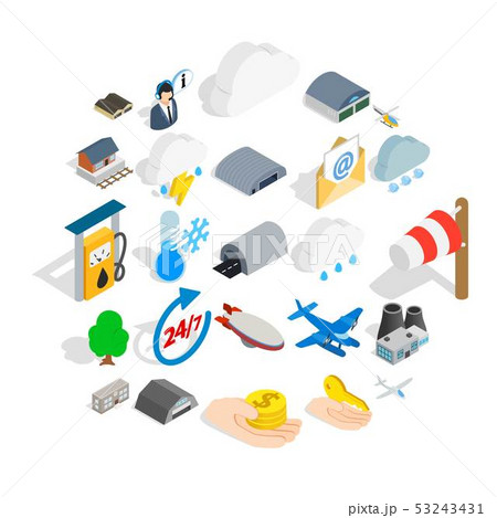 Airliner flight icons set, isometric style 53243431