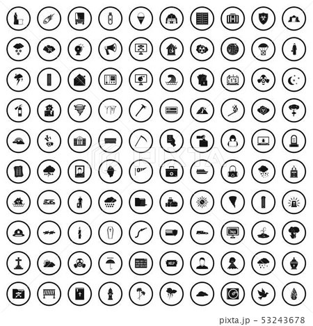 100 natural disasters icons set, simple style 100 natural disasters icons set, simple style 53243678