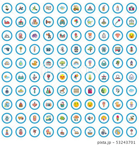 100 childrens park icons set, cartoon style 53243701